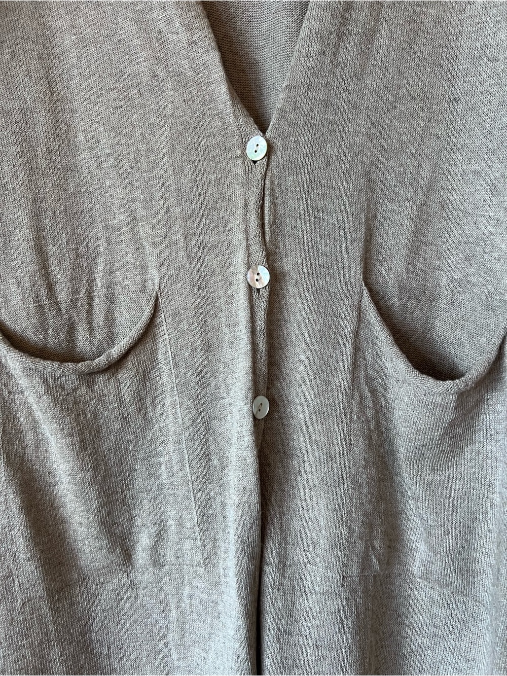 Light Taupe Long Button-Front Cardigan with Pockets - Picture 2 of 3